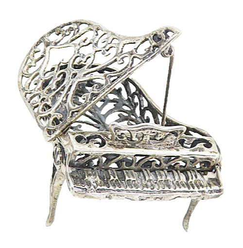 925 Sterling Silver  Vintage Heart Swirl Grand Piano Trinket (OPENS)  TR1363