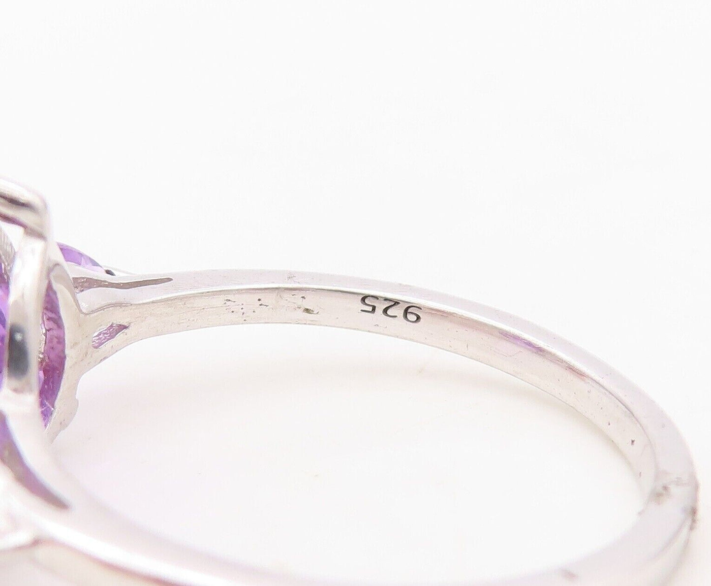 925 Sterling Silver Vintage Ring Minimalist Drop Cut 3 Amethyst  Sz 7  RG30392