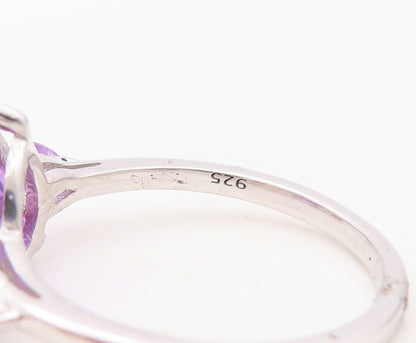 925 Sterling Silver Vintage Ring Minimalist Drop Cut 3 Amethyst  Sz 7  RG30392