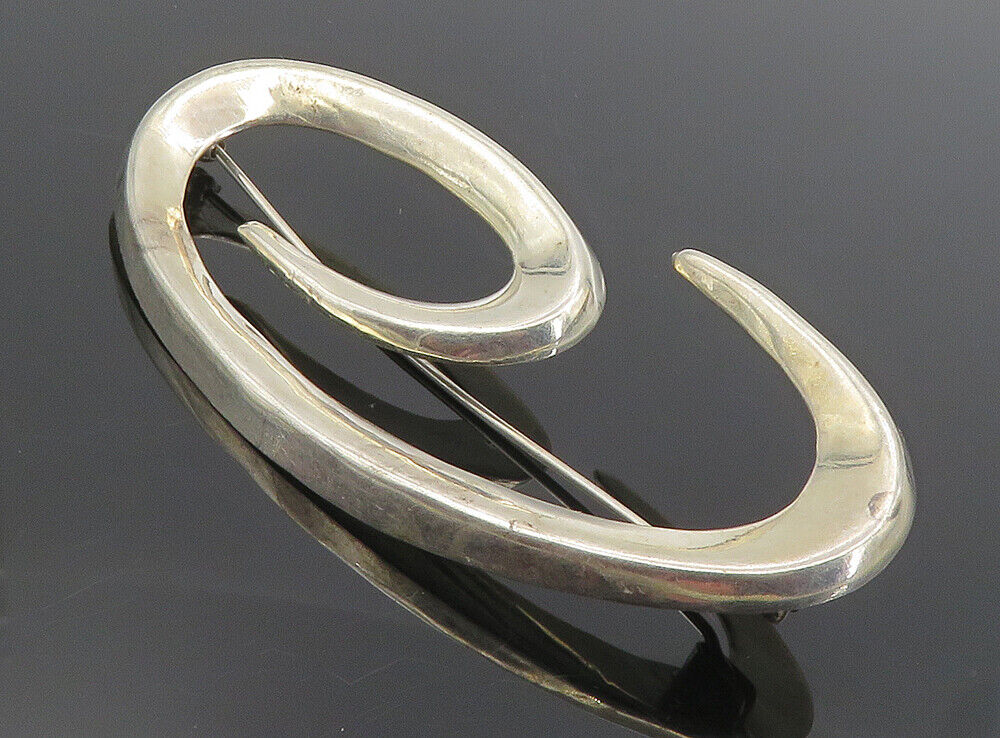 925 Sterling Silver  Vintage Shiny Polished Swirl Design Brooch Pin  BP3222