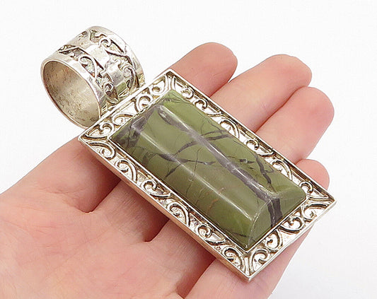 DTR JAY KING 925 Silver  Vintage Jasper Swirl Border Square Pendant  PT3394