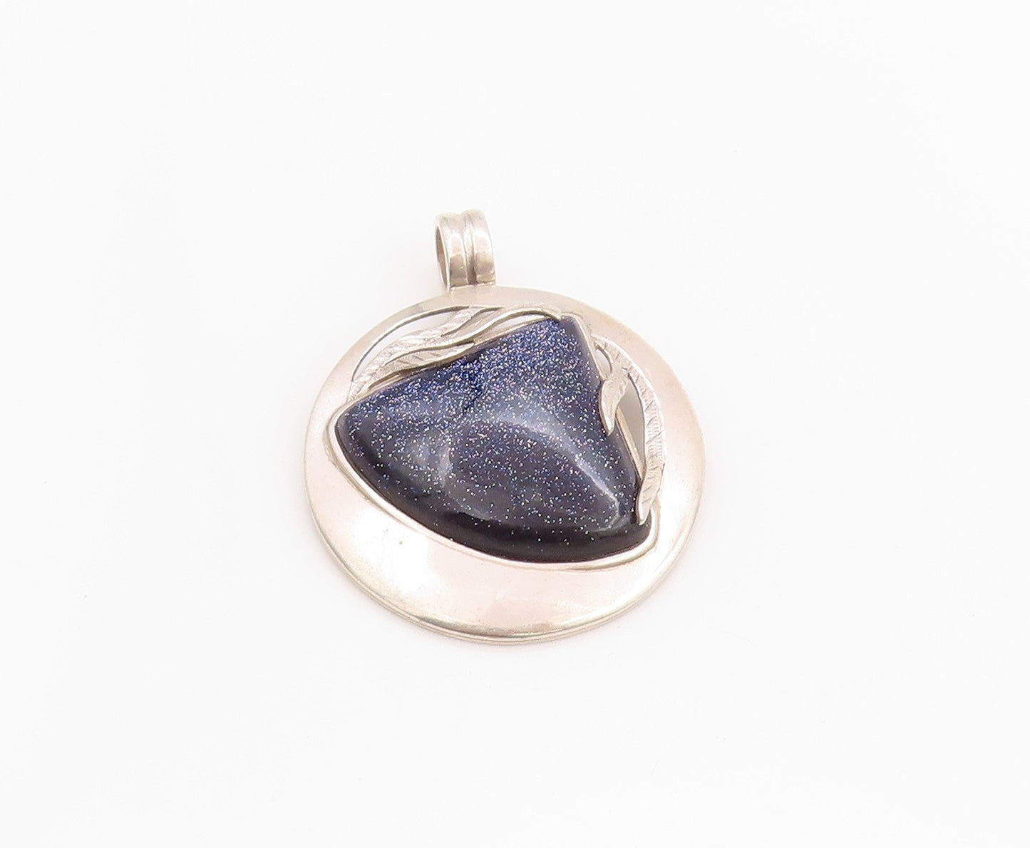 925 Sterling Silver Vintage Pendant Cabochon Triangle Goldstone   PT24460