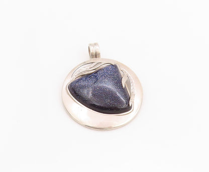 925 Sterling Silver Vintage Pendant Cabochon Triangle Goldstone   PT24460