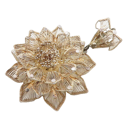 925 Sterling Silver  Vintage Shiny Filigree Flower Motif Pendant  PT15500