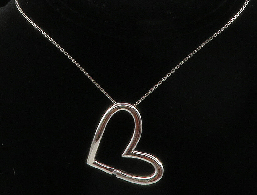 925 Sterling Silver  Genuine Diamond Open Love Heart Chain Necklace  NE2181
