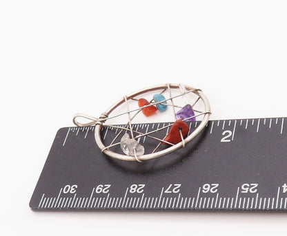 925 Sterling Silver Vintage Pendant Multi Gemstone Dream Catcher Charm  PT24919