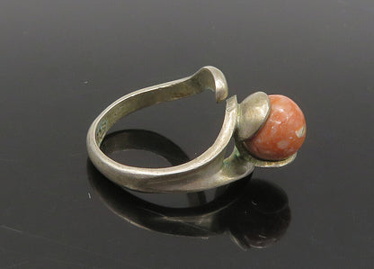 DESIGNER 925 Sterling Silver Vintage Rhodochrosite Bead Bypass Ring Sz 6 RG23112