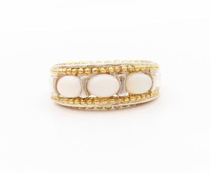 14k Gold 925 Sterling Silver Vintage Ring Oval Fire Opal Band  Sz 8  RG31916