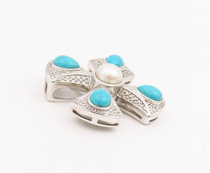 925 Sterling Silver Vintage Pendant Pearl & Turquoise Maltese Cross  PT25862