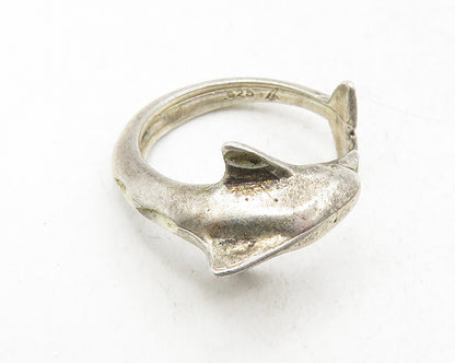 925 Sterling Silver  Vintage Dark Tone Dolphin Motif Band Ring Sz 5  RG9579