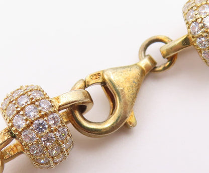 925 Sterling Silver Vintage Necklace Gold Plated CZ Cosmic Orb Chain  NE4931