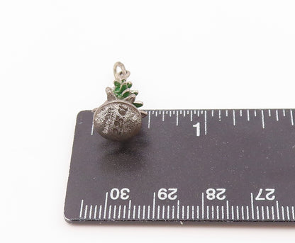 925 Sterling Silver Vintage Pendant Enameled Cozy Christmas Tree Charm  PT26454