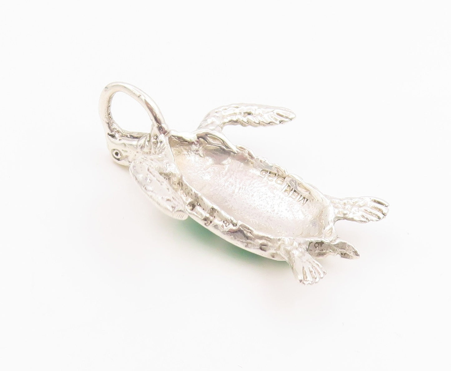 925 Sterling Silver Vintage Pendant Fire Opal Inlay Classic Turtle Charm PT26031