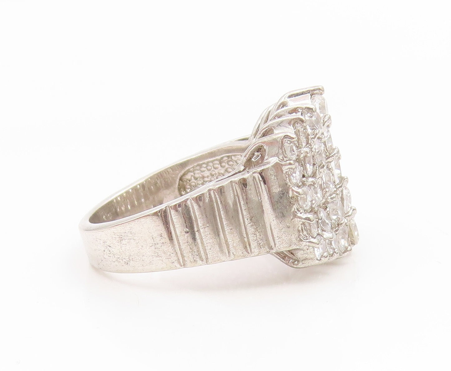 925 Sterling Silver Vintage Ring Sparking CZ Elegant Cluster Band  Sz 6  RG35177