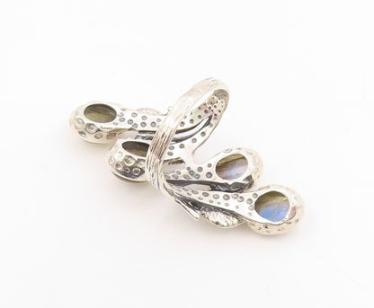 925 Sterling Silver Vintage Ring Labradorite Floral Leaf Bypass  Sz 8  RG34883