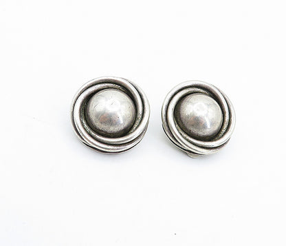 MEXICO 925 Sterling Silver Vintage Dome Twist Non Pierce Earrings EG2238