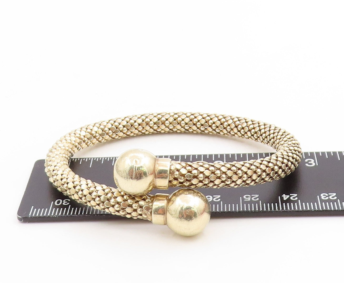 925 Sterling Silver Vintage Bracelet Chunky Bypass Bangle With Ball Ends BT11807