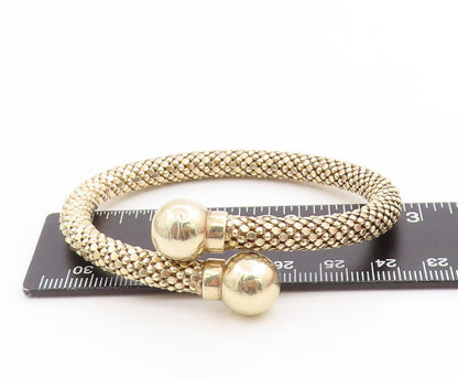 925 Sterling Silver Vintage Bracelet Chunky Bypass Bangle With Ball Ends BT11807