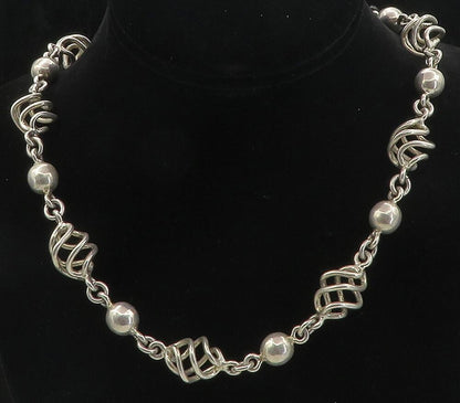 MEXICO 925 Sterling Silver Vintage Spiral Cage Link Chain Necklace  NE1605