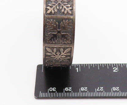 925 Sterling Silver Vintage Bracelet Classic Etched Floral Motif Bangle  BT11956