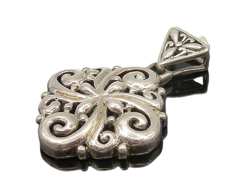 925 Sterling Silver  Vintage Shiny Polished Floral Design Pendant  PT13838