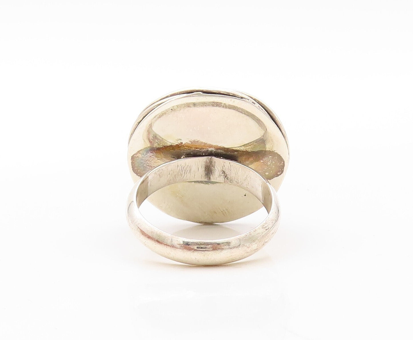 925 Sterling Silver Vintage Ring Designer Carved Round Gemstone  Sz 7  RG30692