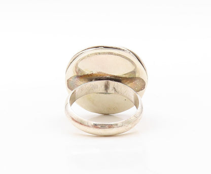 925 Sterling Silver Vintage Ring Designer Carved Round Gemstone  Sz 7  RG30692