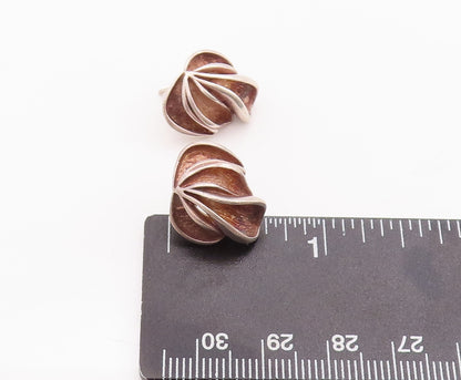 925 Sterling Silver Vintage Earrings Designer Modernist Puff Carved  EG12993