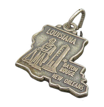 925 Sterling Silver  Vintage Dark Tone Louisiana State Map Pendant  PT19084