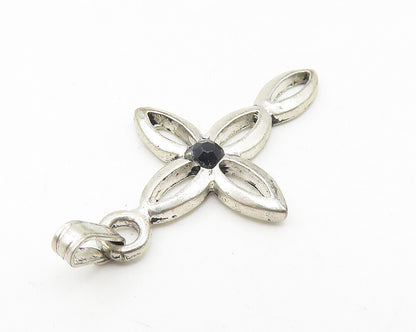 925 Sterling Silver  Vintage Black Hematite Religious Cross Pendant  PT9000