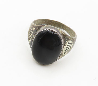 NAVAJO 925 Silver Vintage Cabochon Black Onyx Cocktail Ring  Sz 11  RG15273