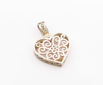 925 Sterling Silver  Vintage Pink Mother Of Pearl Love Heart Pendant  PT16479