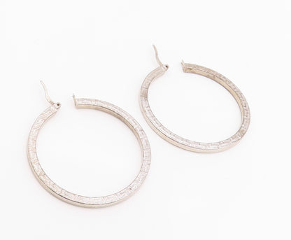 925 Sterling Silver Vintage Earrings Engraved Greek Key Pattern Hoops  EG14252