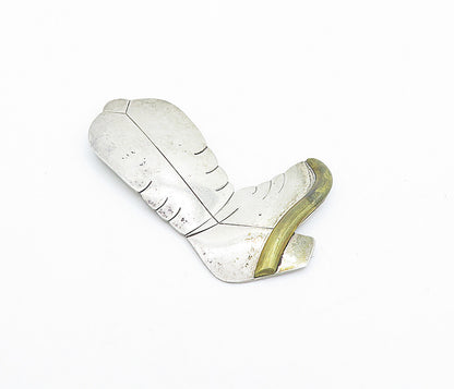 MEXICO 925 Sterling Silver  Vintage Two Tone Cowboy Boot Motif Pendant  PT2726