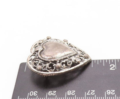 925 Sterling Silver Vintage Brooch Pin JEWELART Floral Bordered Heart  BP11355