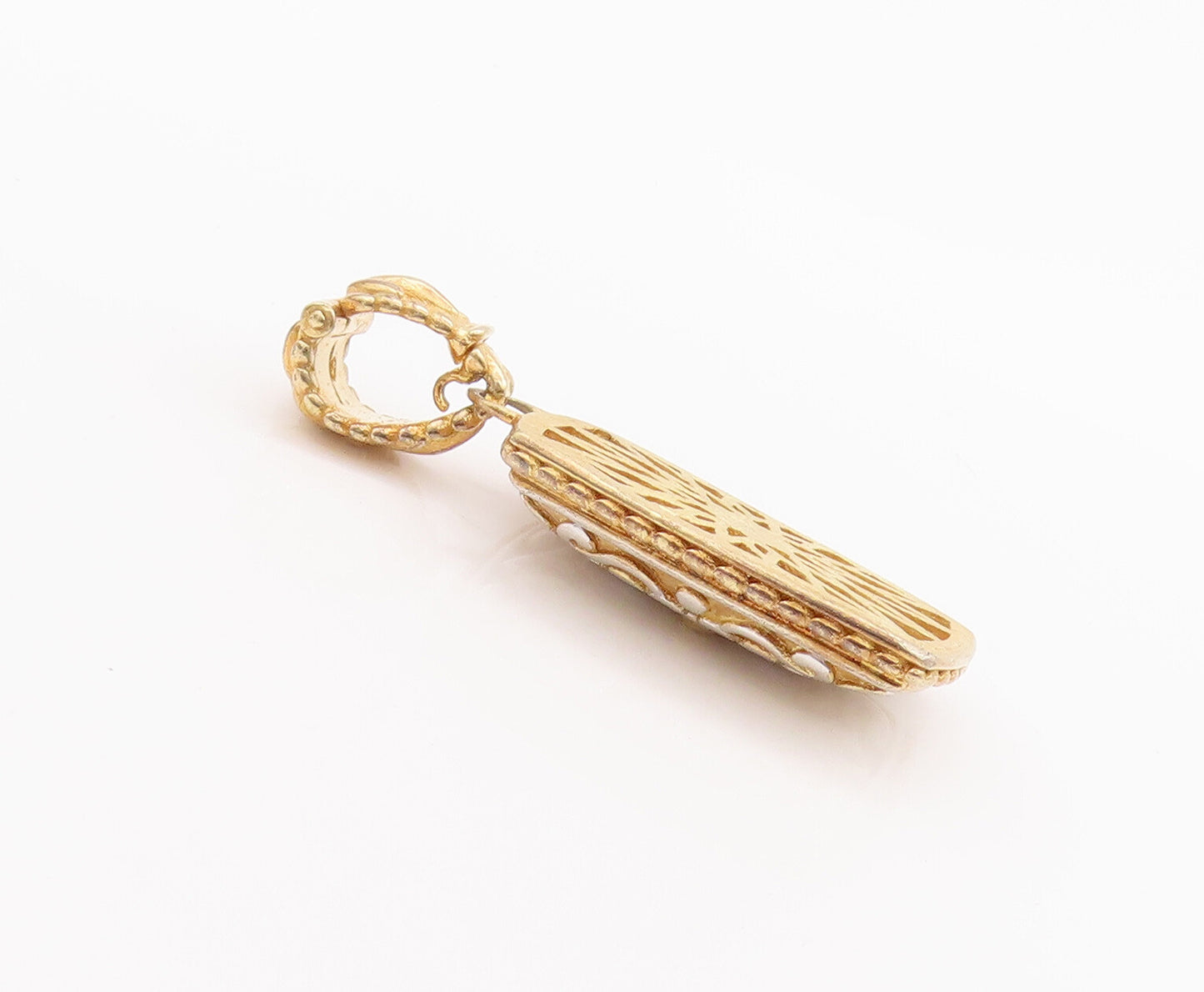 925 Sterling Silver Vintage Pendant Gold Plated Rectangle Swirly Carved  PT22546