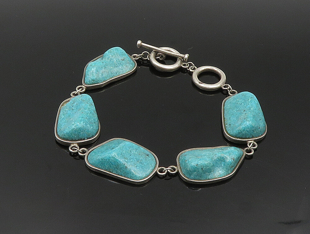 925 Sterling Silver Vintage Rocky Turquoise Chain Bracelet BT9464