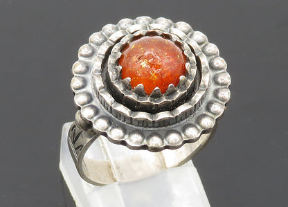 925 Sterling Silver  Vintage Carnelian Modernist Cocktail Ring Sz 7.5  RG20648