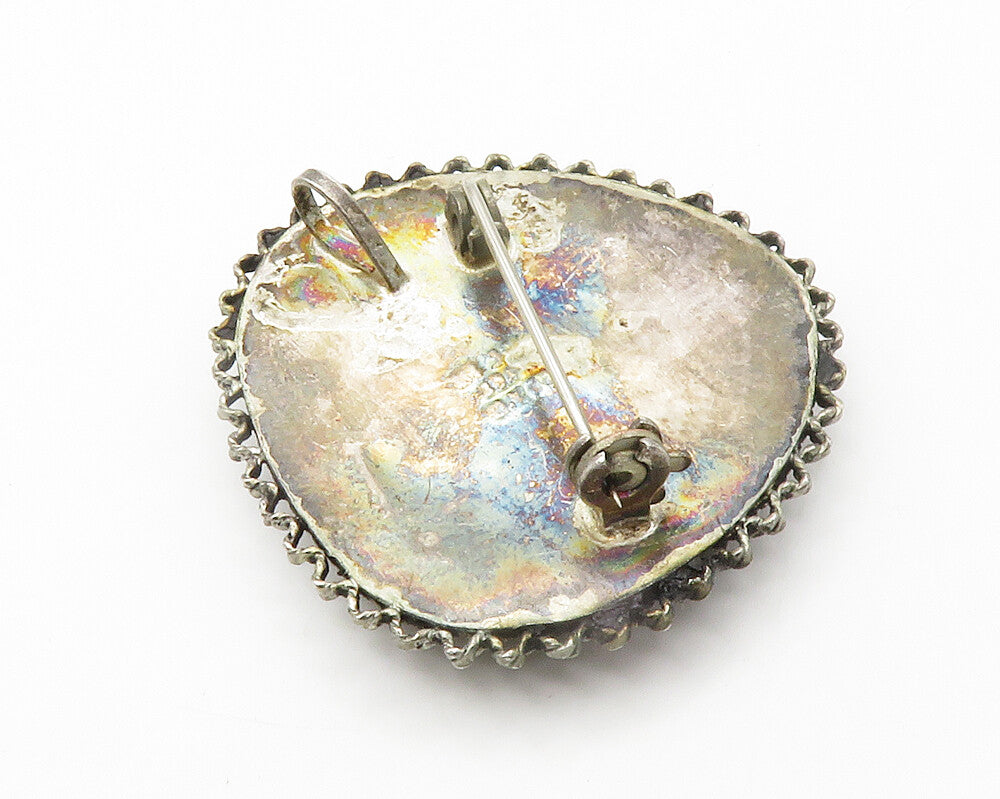 ISRAEL 925 Silver  Vintage Eilat Stone & Petite Pearls Brooch Pin  BP5498