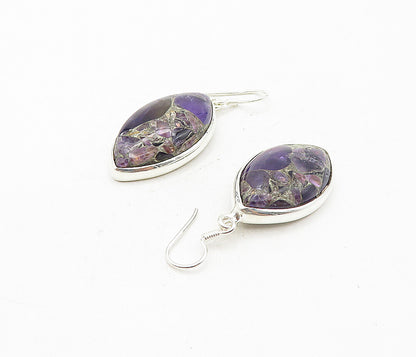 925 Sterling Silver  Amethyst Mosaic Pointed Oval Dangle Earrings  EG3925