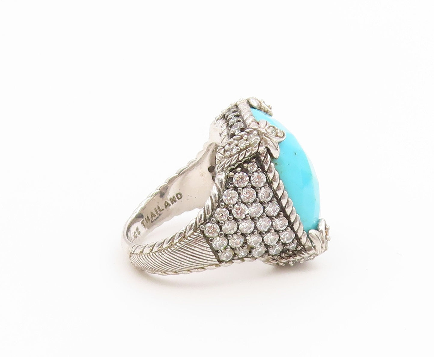 925 Sterling Silver Vintage Ring JUDITH RIPKA Turquoise & CZ Band  Sz 7  RG36693