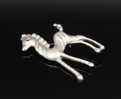 MEXICO 925 Silver  Vintage Antique Green Turquoise Eye Pony Brooch Pin  BP9751