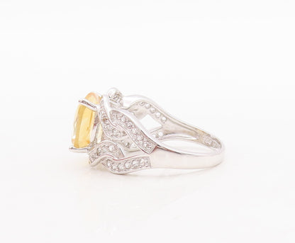 925 Sterling Silver Vintage Ring Carved Square Citrine & Topaz  Sz 7.5  RG29519
