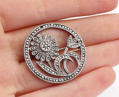 925 Sterling Silver  Vintage Sparkling Blooming Flowers Brooch Pin  BP2235
