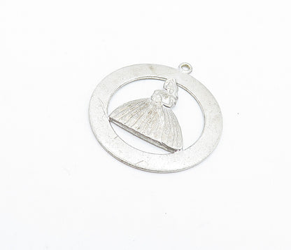 925 Sterling Silver  Vintage Woman In Floral Dress Open Circle Pendant  PT4236