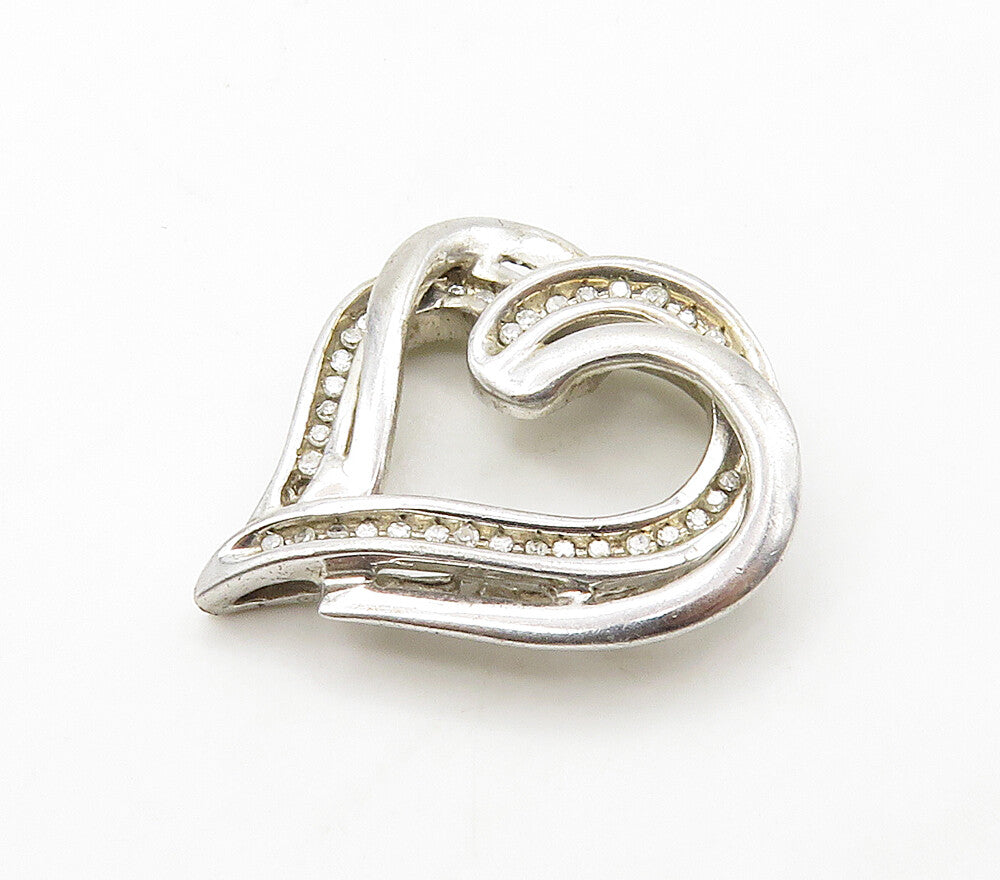 925 Sterling Silver  Vintage Genuine Diamonds Love Heart Pendant  PT12536