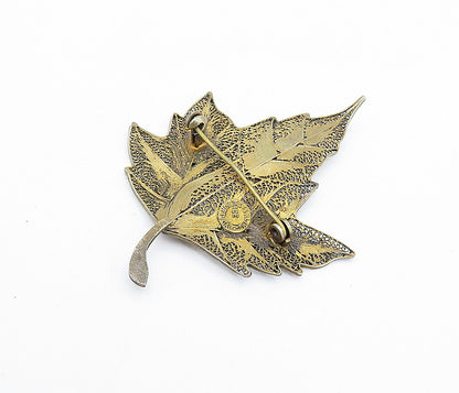 PORTUGAL 925 Sterling Silver  Vintage Filigree Autumn Leaf Brooch Pin  BP1363