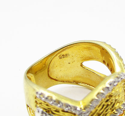Gold Over 925 Silver  White Cubic Zirconia Braided Band Ring Sz 8  RG2801