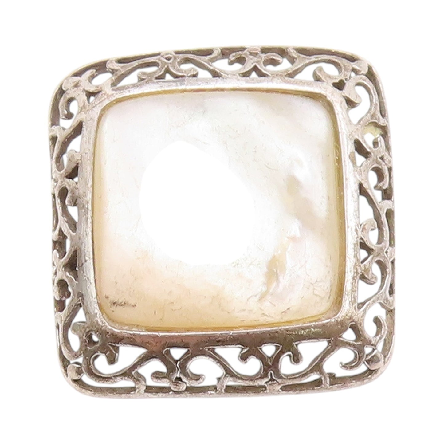 925 Sterling Silver Vintage Ring Amorphas Square Mother Of Pearls  Sz 7  RG32795