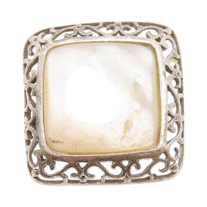 925 Sterling Silver Vintage Ring Amorphas Square Mother Of Pearls  Sz 7  RG32795